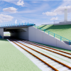 Animation der neuen erweiterten Brücke aus Perspektive der Schienen